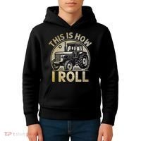 Funny Hay Bale How I Roll Gift Cool Farmer Tractor Driver Kids Hoodie thumb 4