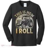 Funny Hay Bale How I Roll Gift Cool Farmer Tractor Driver Kids Long Sleeve Shirt thumb 0