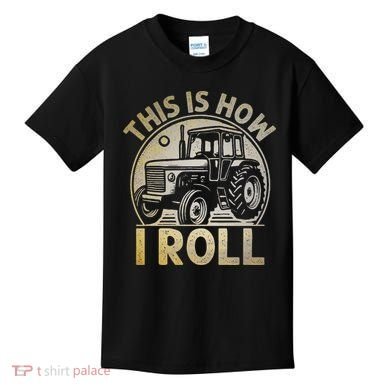 Funny Hay Bale How I Roll Gift Cool Farmer Tractor Driver Kids T-Shirt