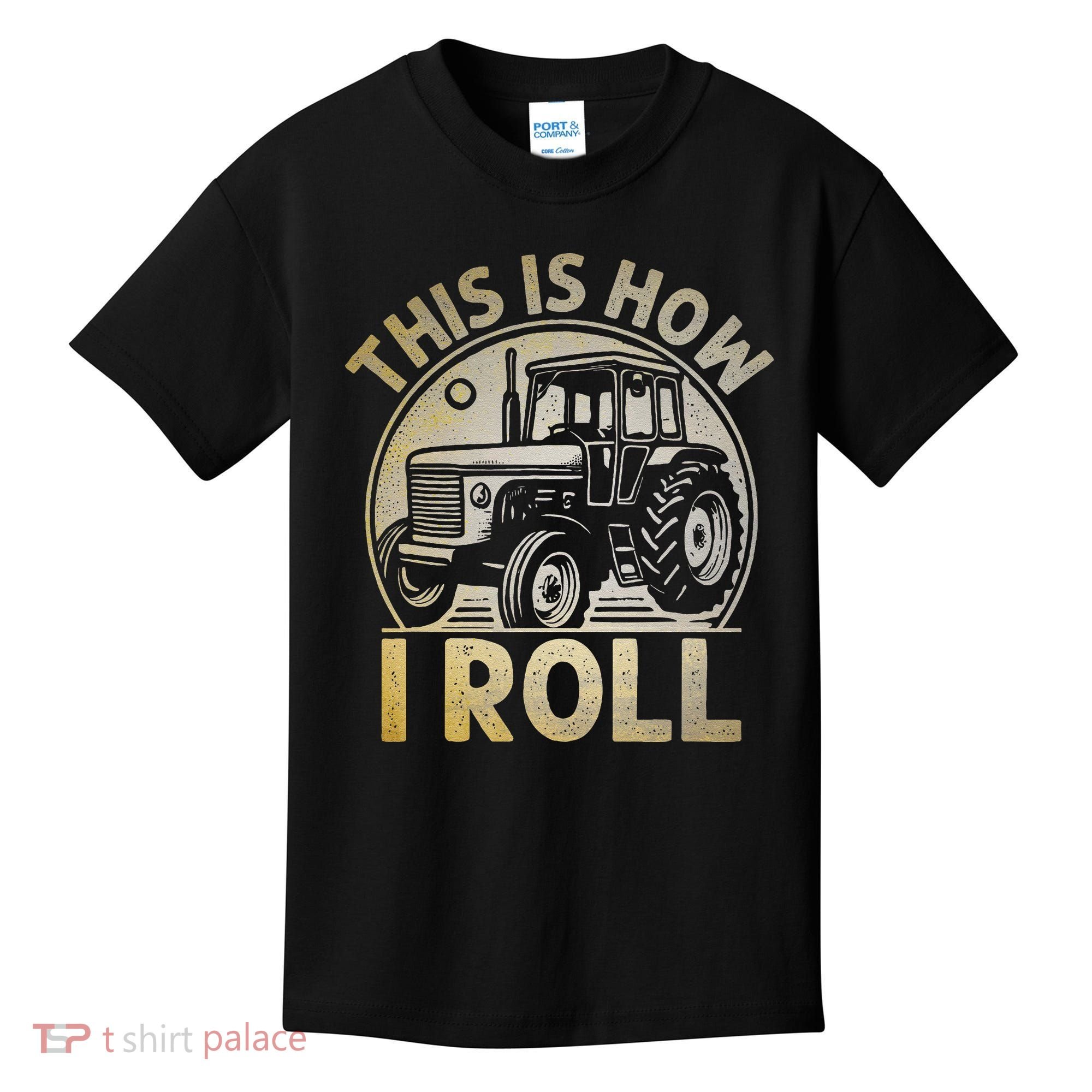 Funny Hay Bale How I Roll Gift Cool Farmer Tractor Driver Kids T-Shirt
