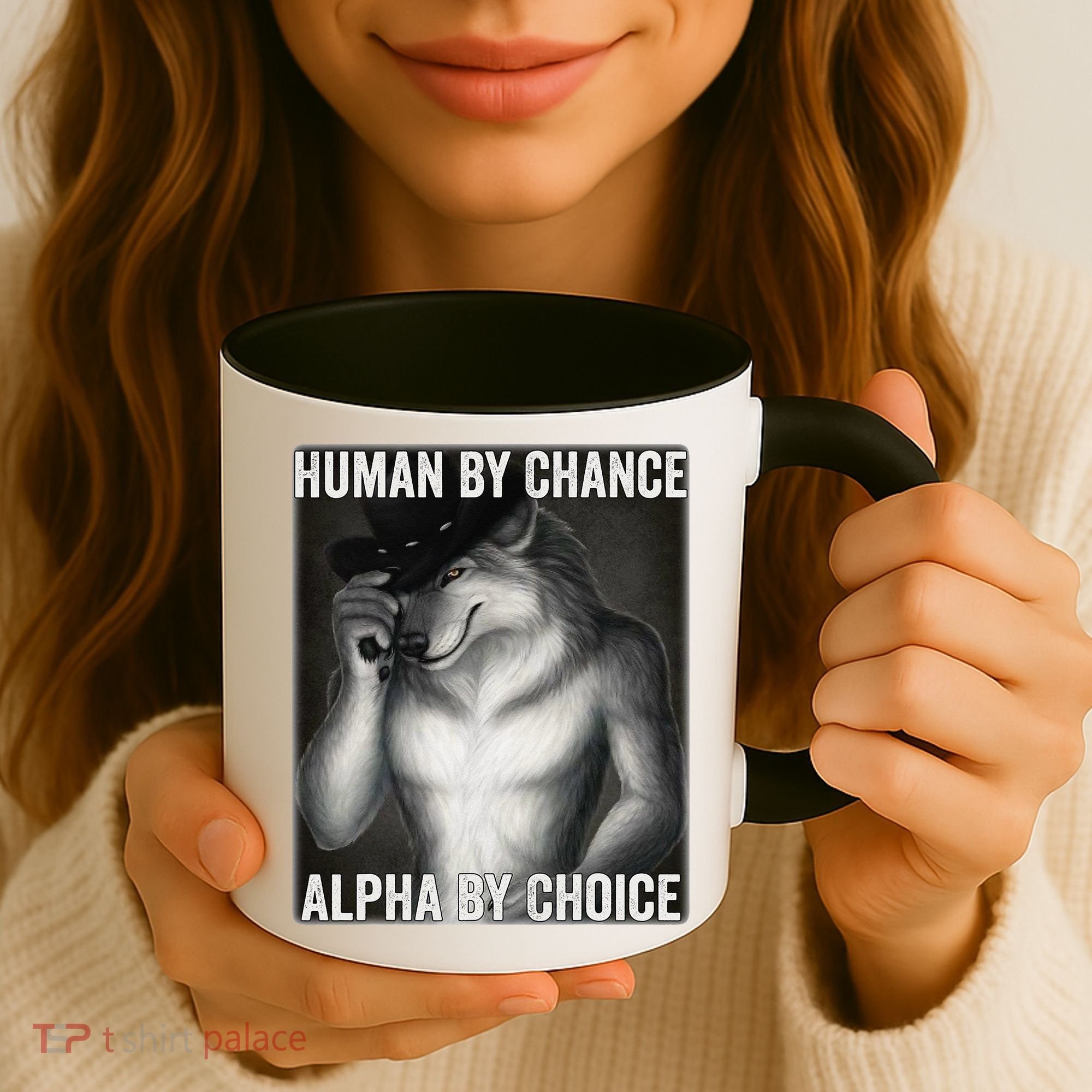 Funny Human By Chance Alpha By Choice Cool Alpha Wolf Meme Coffee Mug