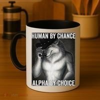 Funny Human By Chance Alpha By Choice Cool Alpha Wolf Meme Coffee Mug thumb 4