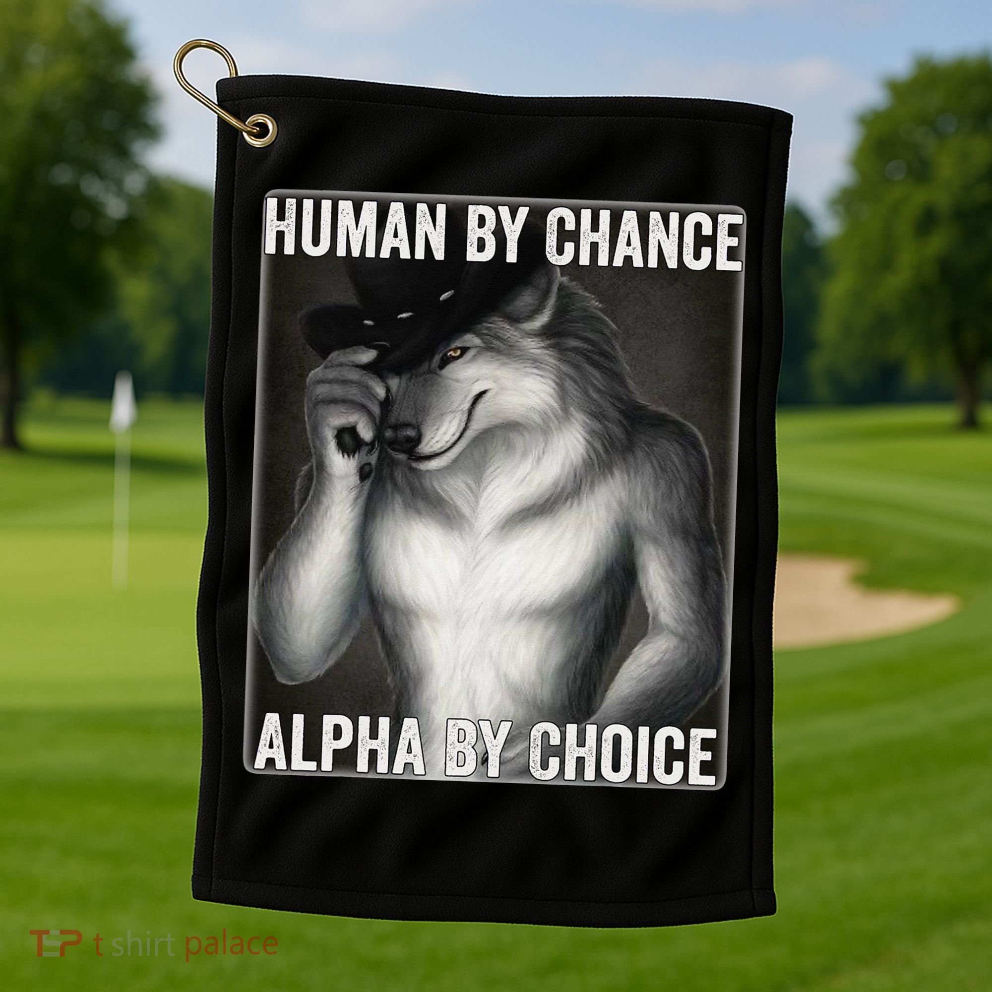 Funny Human By Chance Alpha By Choice Cool Alpha Wolf Meme Golf Towel