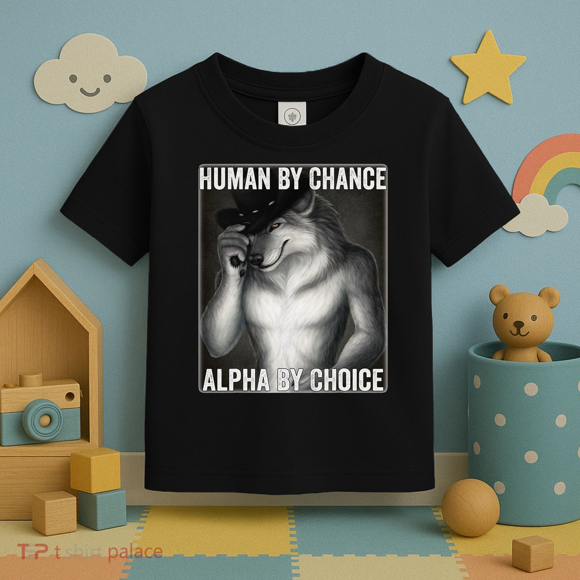 Funny Human By Chance Alpha By Choice Cool Alpha Wolf Meme Toddler T-Shirt