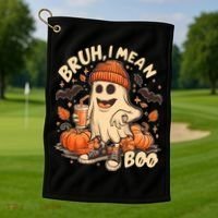 Funny Halloween Bruh I Mean Boo Ghost Golf Towel thumb 1