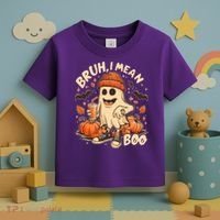 Funny Halloween Bruh I Mean Boo Ghost Toddler T-Shirt thumb 3