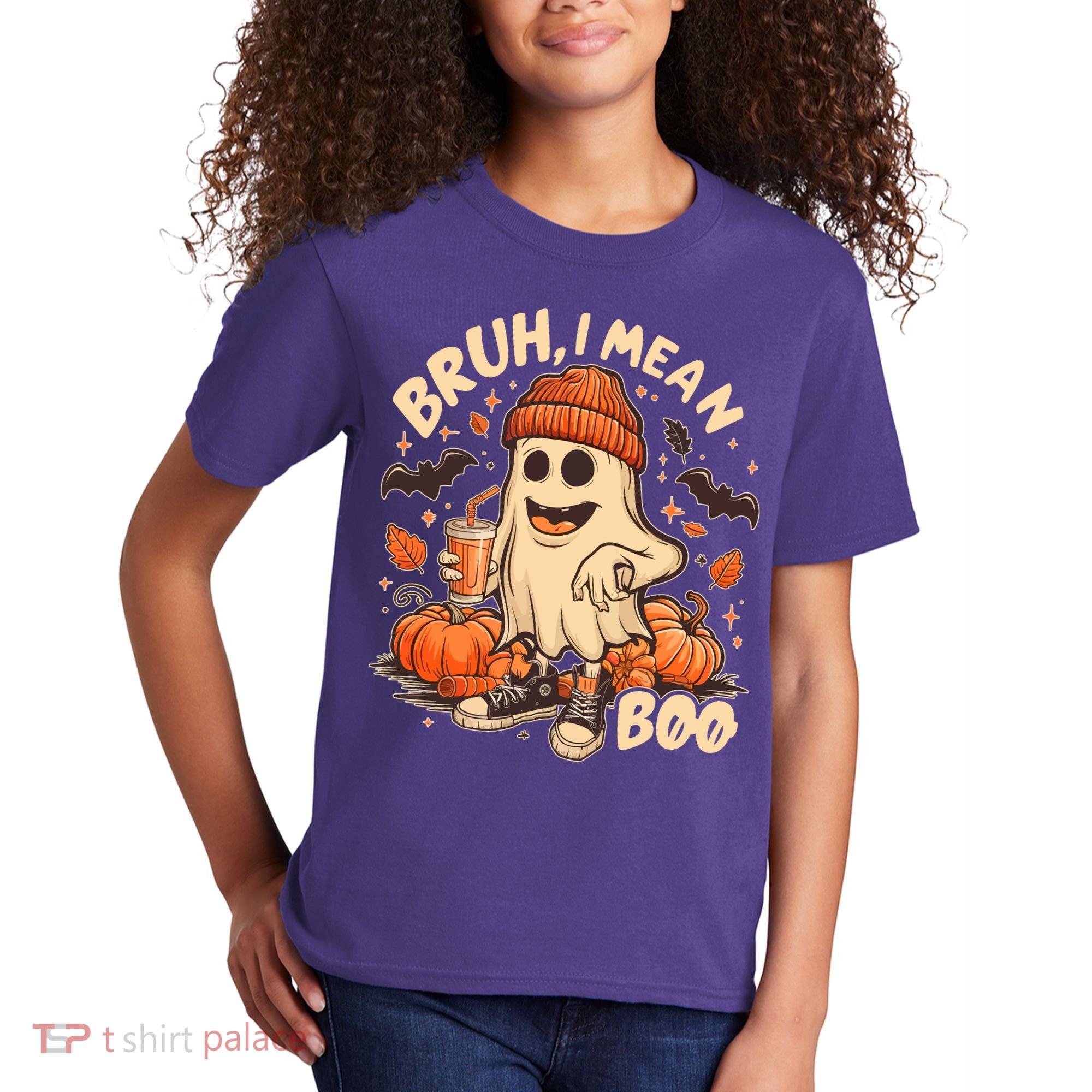 Funny Halloween Bruh I Mean Boo Ghost Kids T-Shirt