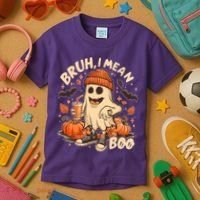 Funny Halloween Bruh I Mean Boo Ghost Kids T-Shirt thumb 3
