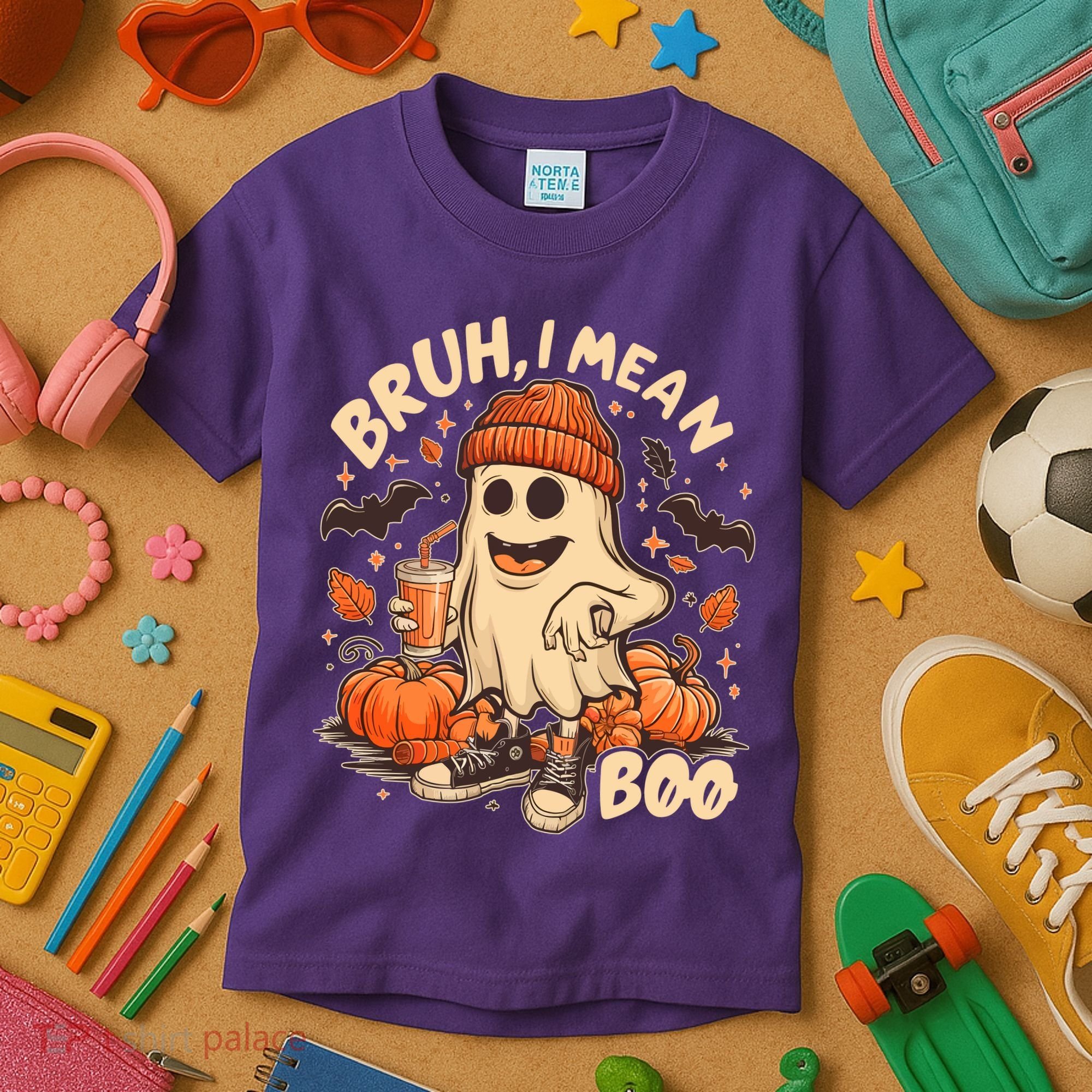 Funny Halloween Bruh I Mean Boo Ghost Kids T-Shirt
