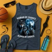 Funny Human By Chance Alpha By Choice Wolf Tank Top thumb 4