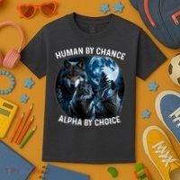 Funny Human By Chance Alpha By Choice Wolf Kids T-Shirt thumb 3