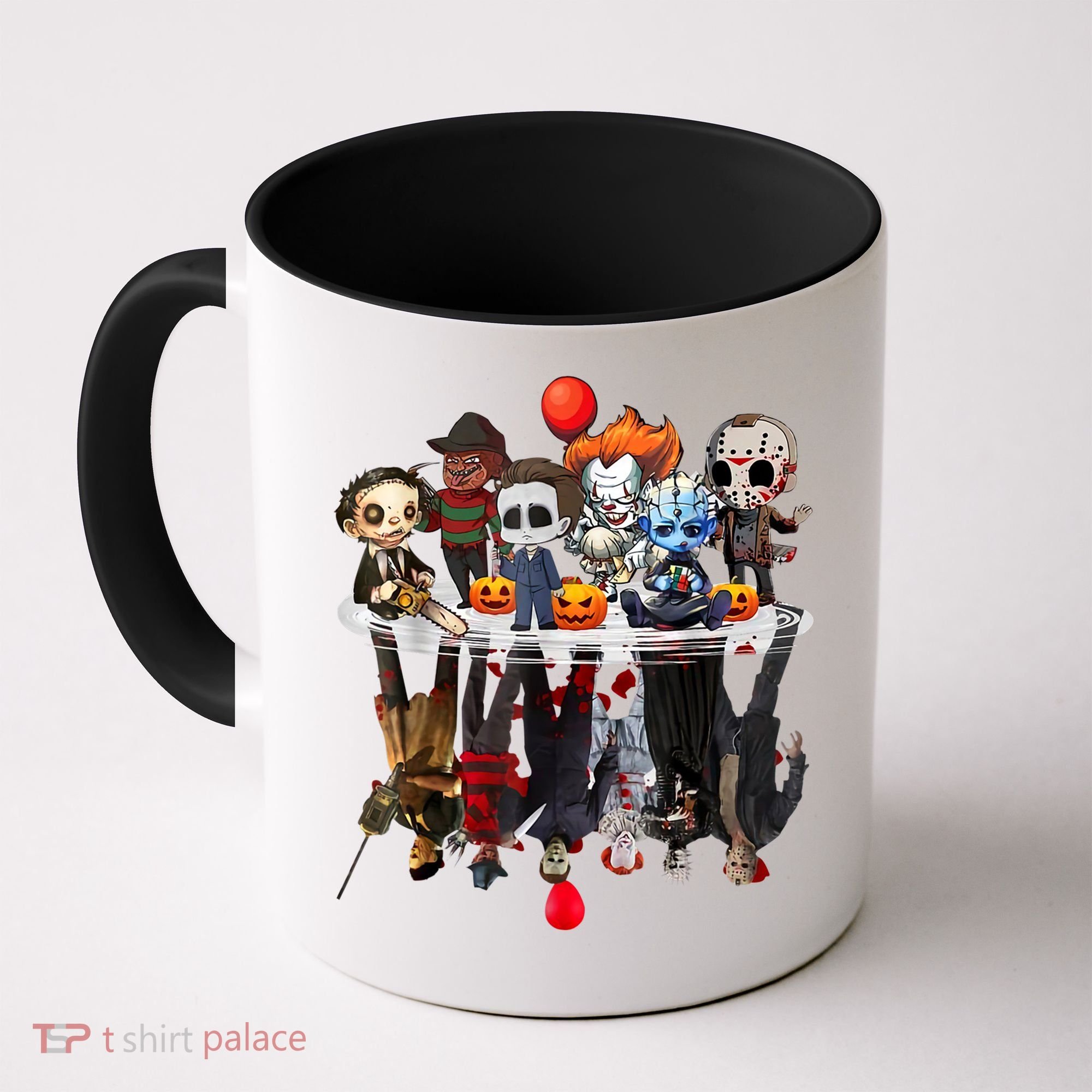 Funny Halloween, Cute Halloween, Cute Horror Movie Chibi Character Water Reflect Coffee Mug