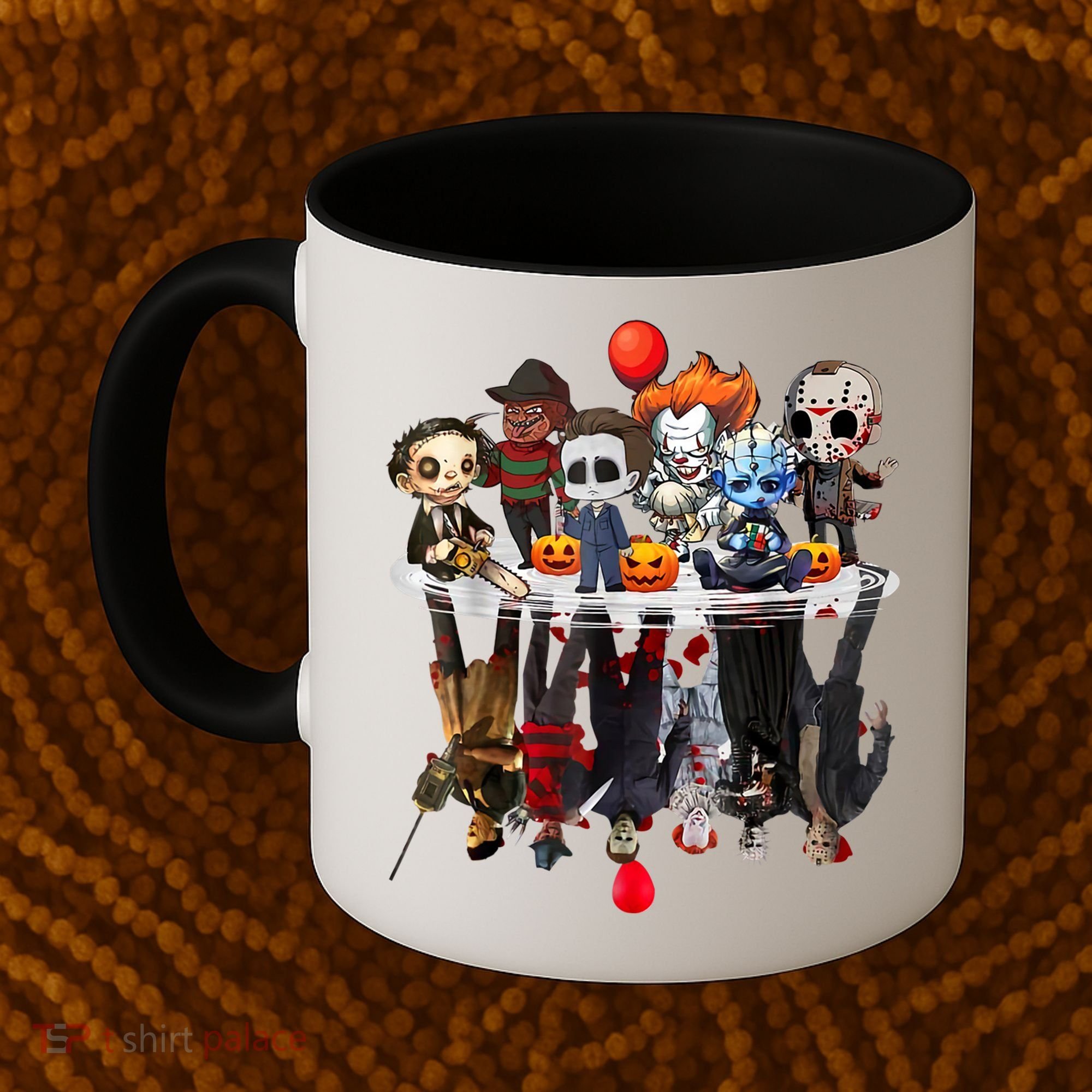 Funny Halloween, Cute Halloween, Cute Horror Movie Chibi Character Water Reflect Coffee Mug