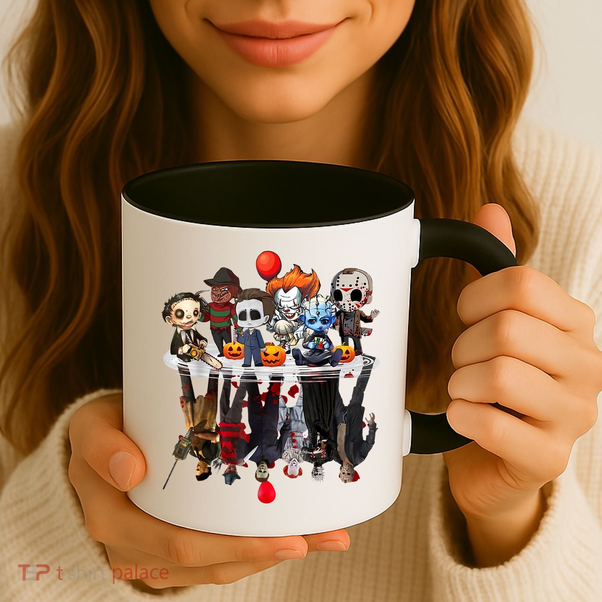 Funny Halloween, Cute Halloween, Cute Horror Movie Chibi Character Water Reflect Coffee Mug