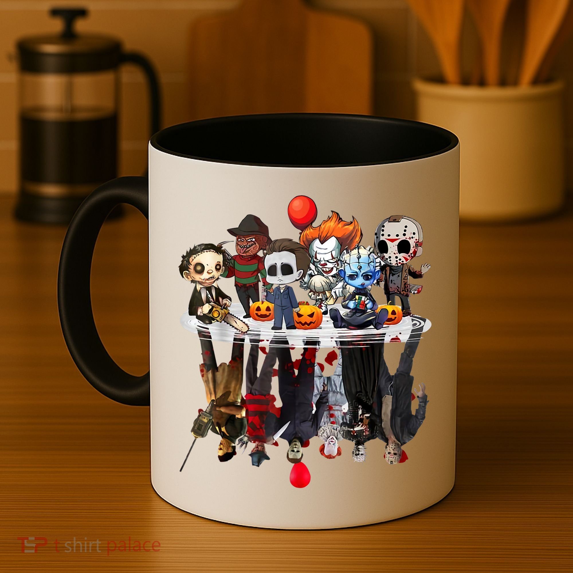 Funny Halloween, Cute Halloween, Cute Horror Movie Chibi Character Water Reflect Coffee Mug