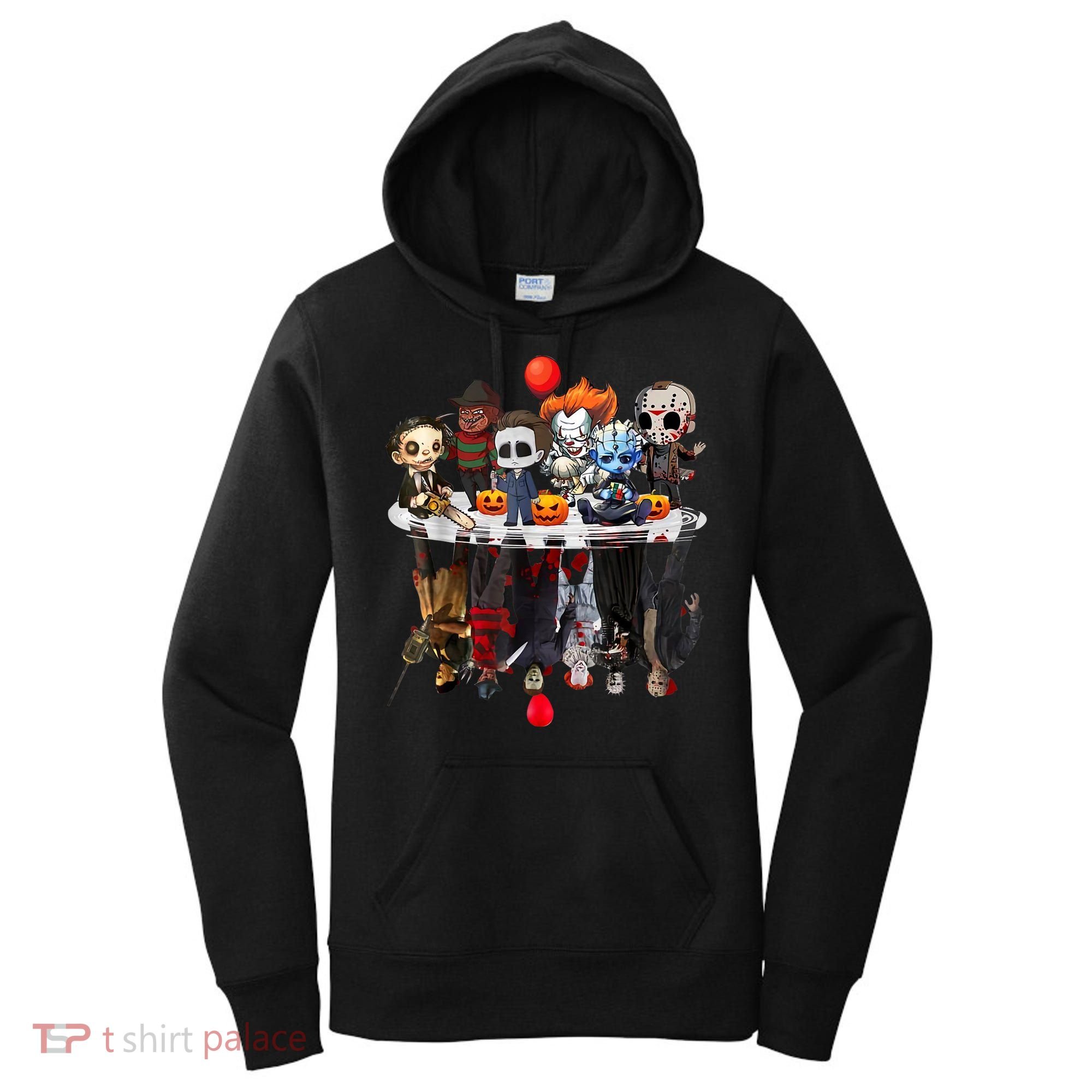 Funny Halloween, Cute Halloween, Cute Horror Movie Chibi Character Water Reflect Women's Hoodie