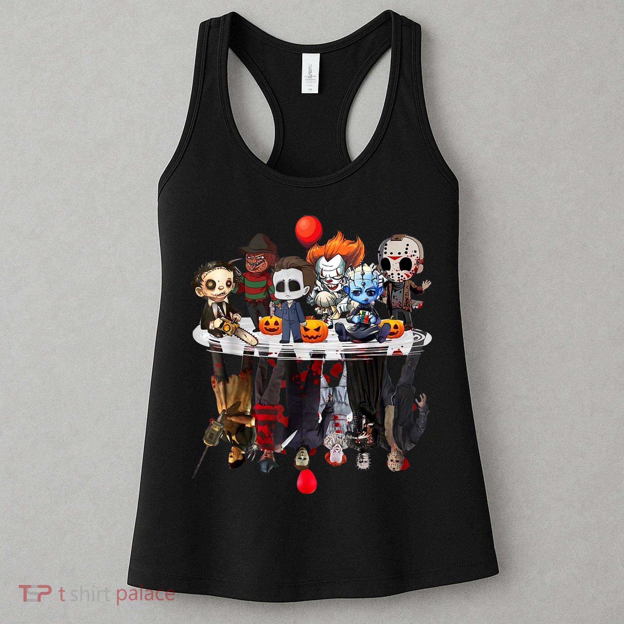 Funny Halloween, Cute Halloween, Cute Horror Movie Chibi Character Water Reflect Women's Tank Top
