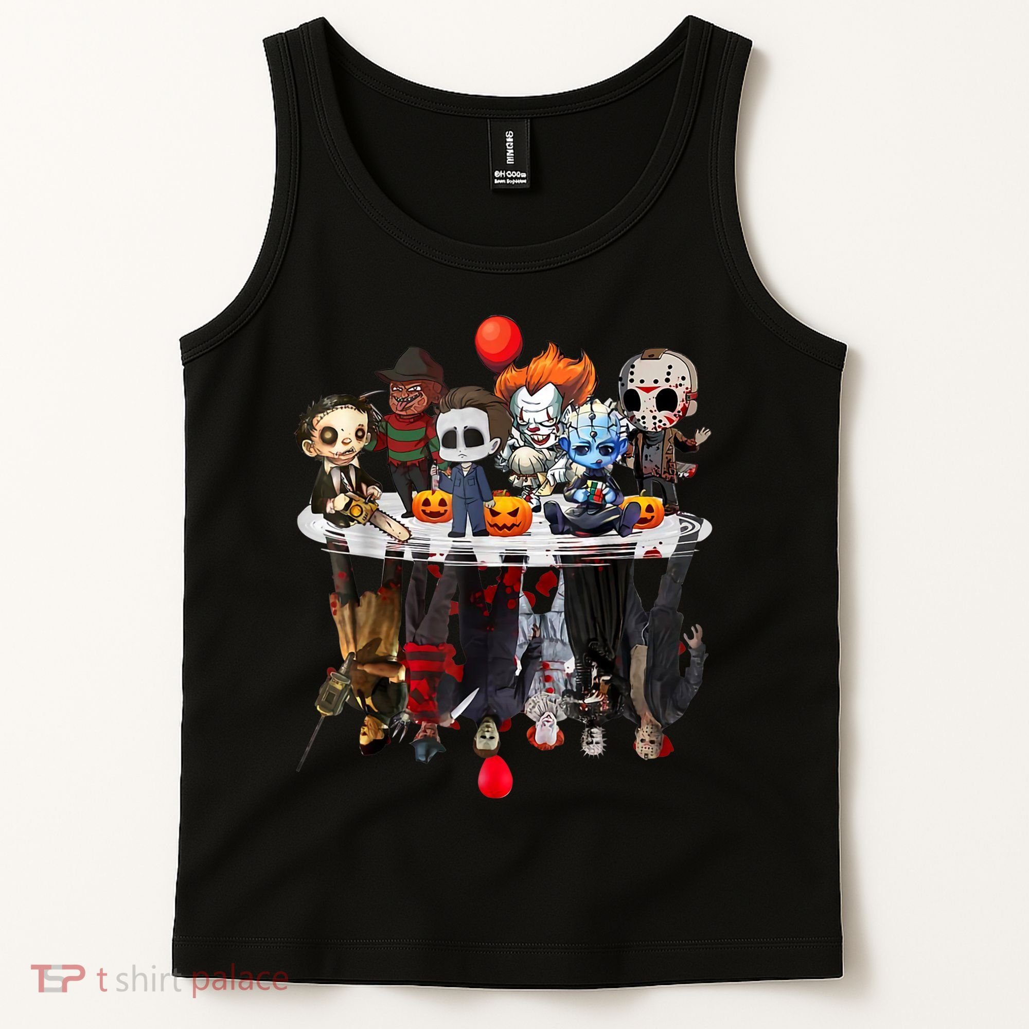 Funny Halloween, Cute Halloween, Cute Horror Movie Chibi Character Water Reflect Tank Top