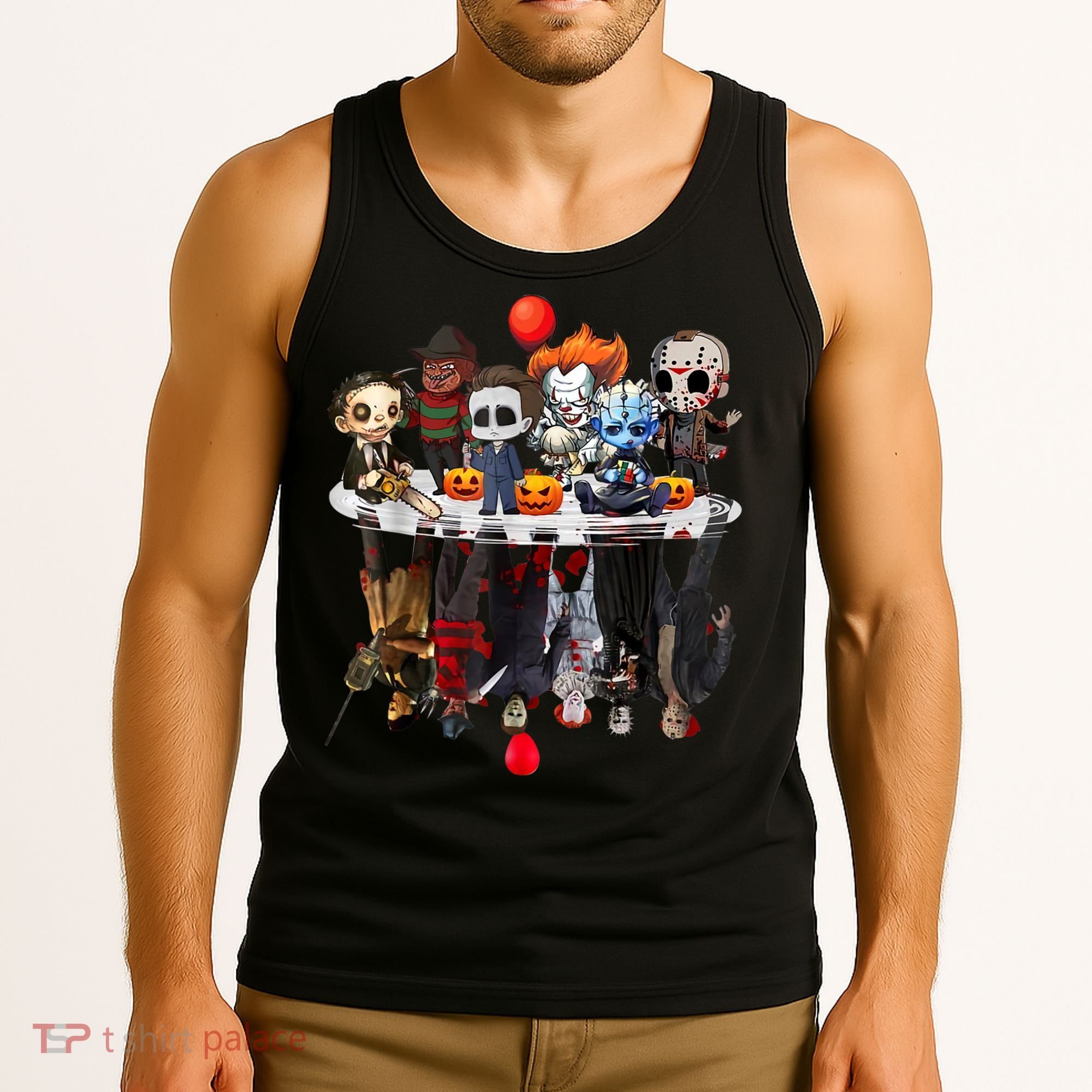 Funny Halloween, Cute Halloween, Cute Horror Movie Chibi Character Water Reflect Tank Top