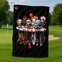 Funny Halloween, Cute Halloween, Cute Horror Movie Chibi Character Water Reflect Golf Towel thumb 1