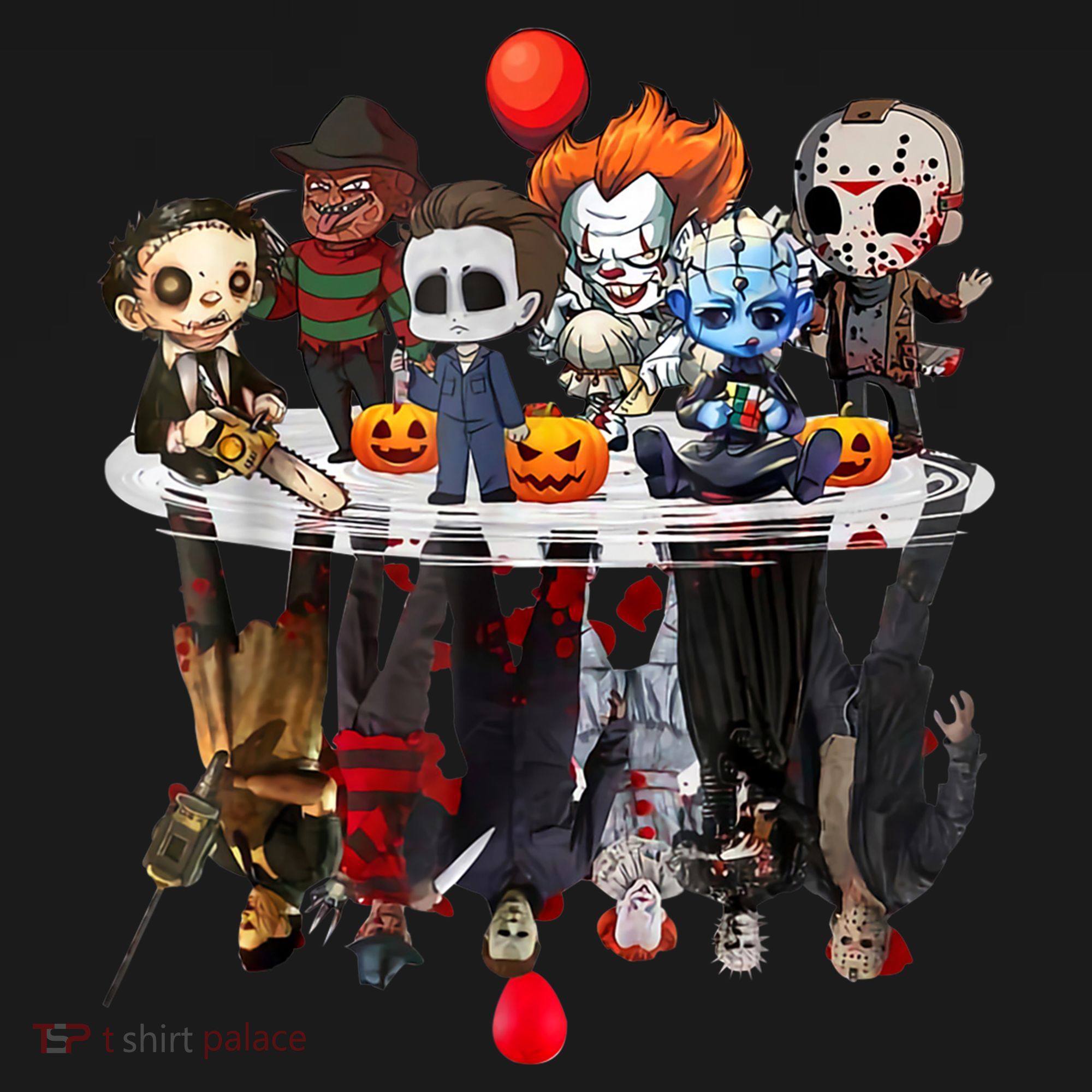 Funny Halloween, Cute Halloween, Cute Horror Movie Chibi Character Water Reflect Women's T-Shirt
