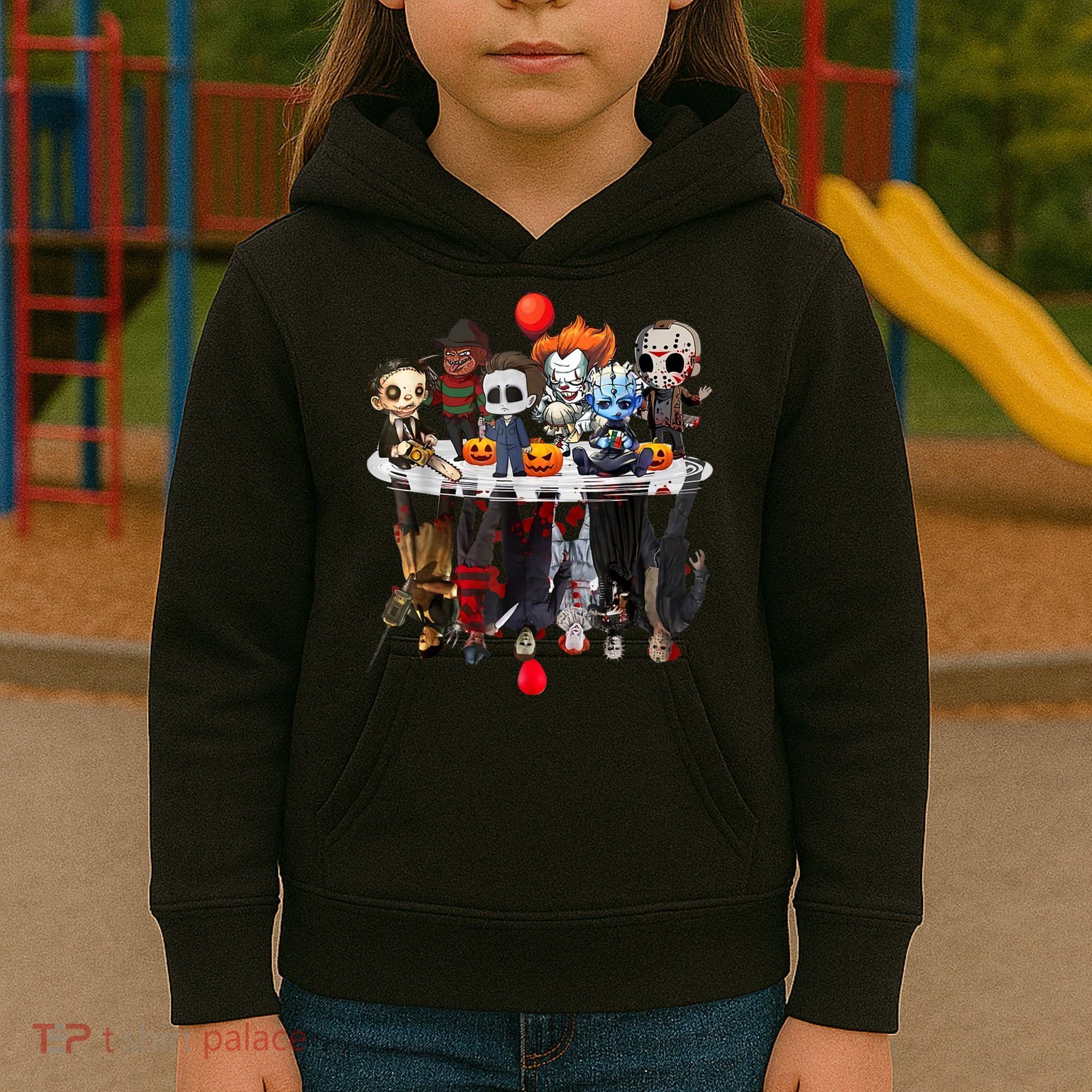 Funny Halloween, Cute Halloween, Cute Horror Movie Chibi Character Water Reflect Kids Hoodie
