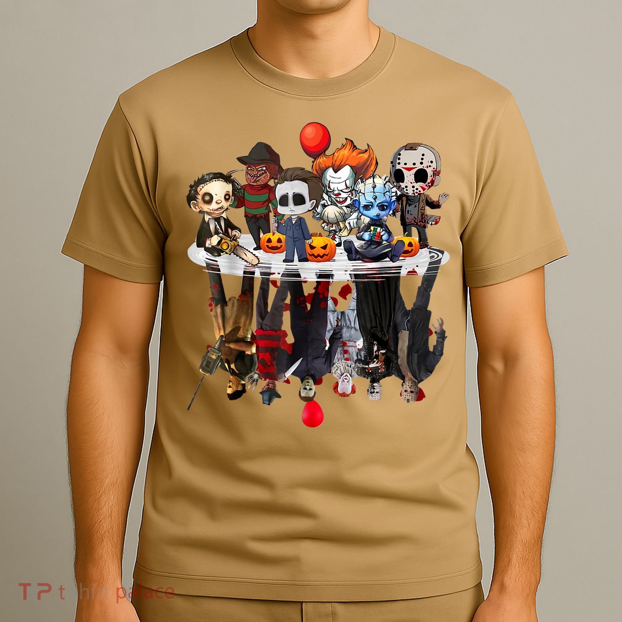 Funny Halloween, Cute Halloween, Cute Horror Movie Chibi Character Water Reflect T-Shirt