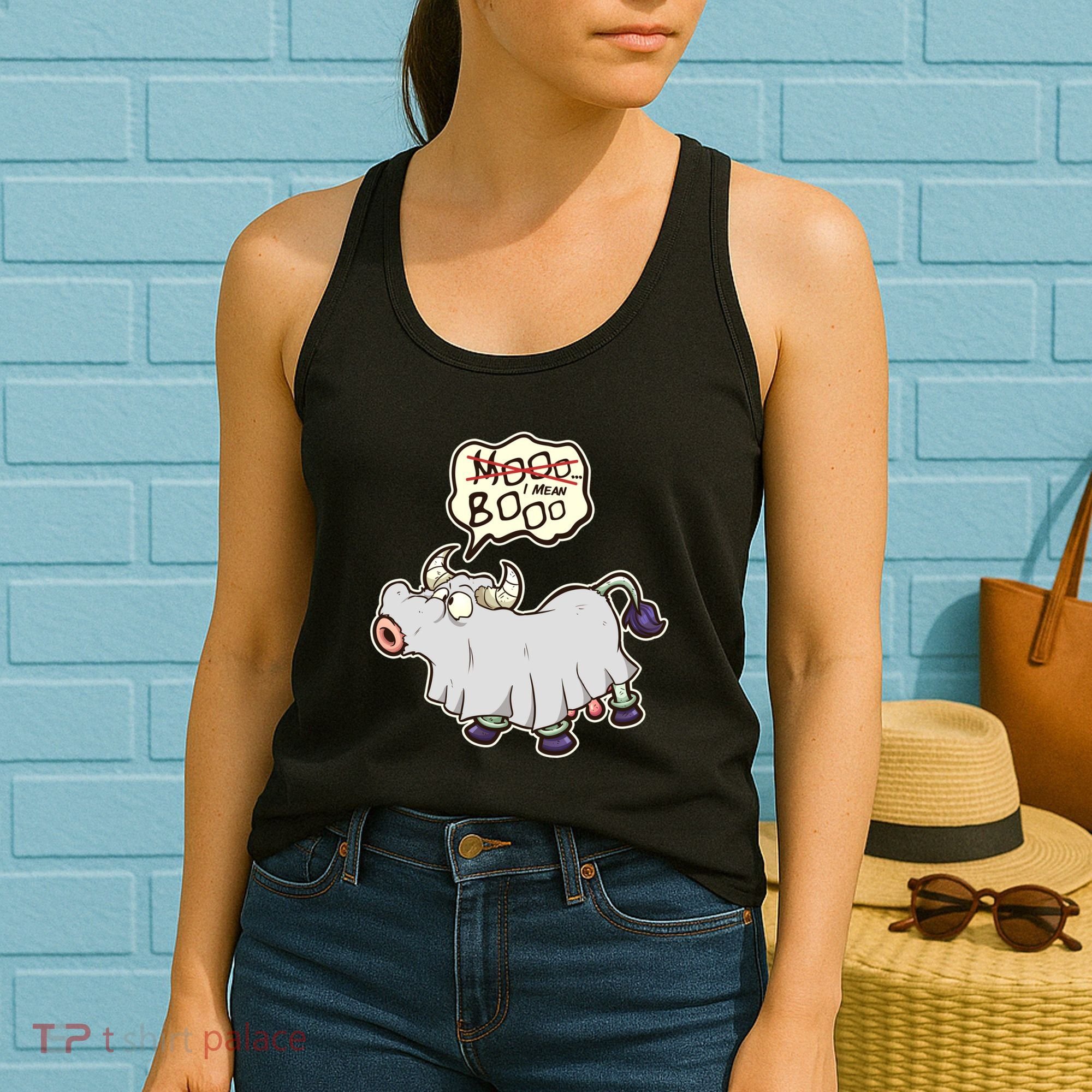 Funny Halloween Cow Moo I Mean Boo Women's Tank Top
