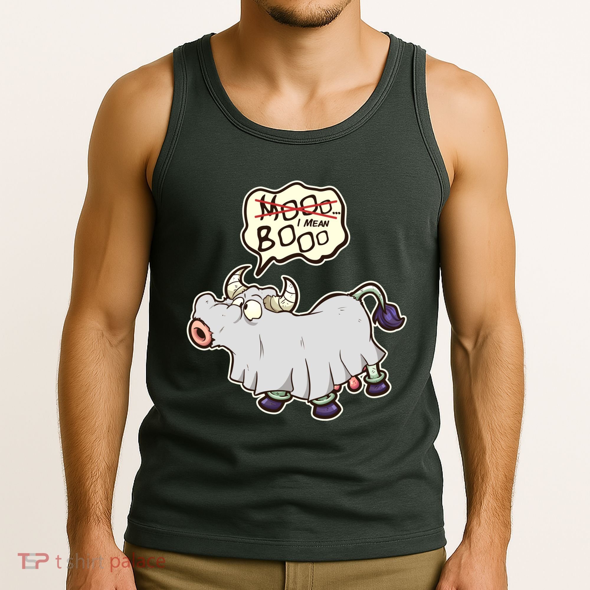 Funny Halloween Cow Moo I Mean Boo Tank Top