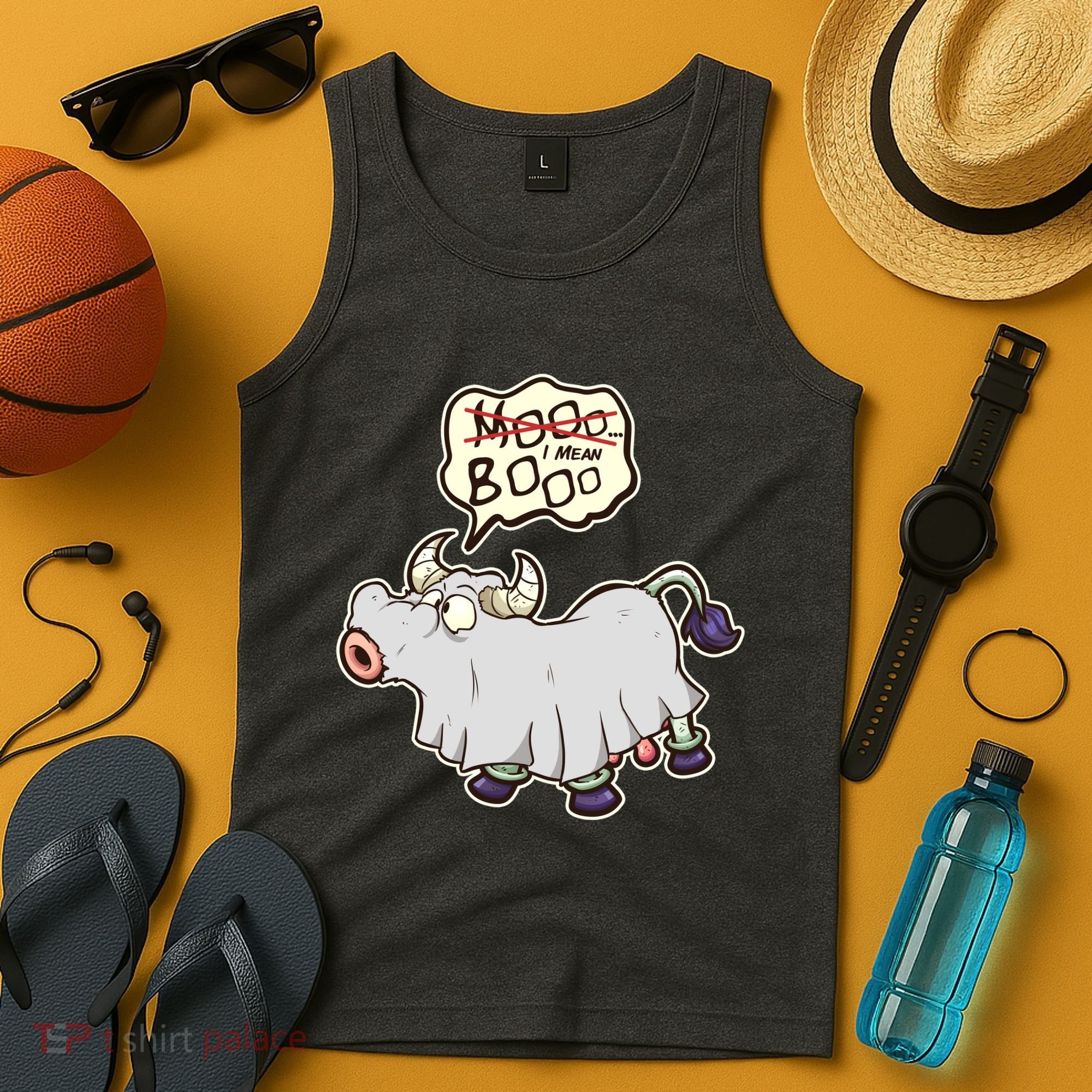 Funny Halloween Cow Moo I Mean Boo Tank Top