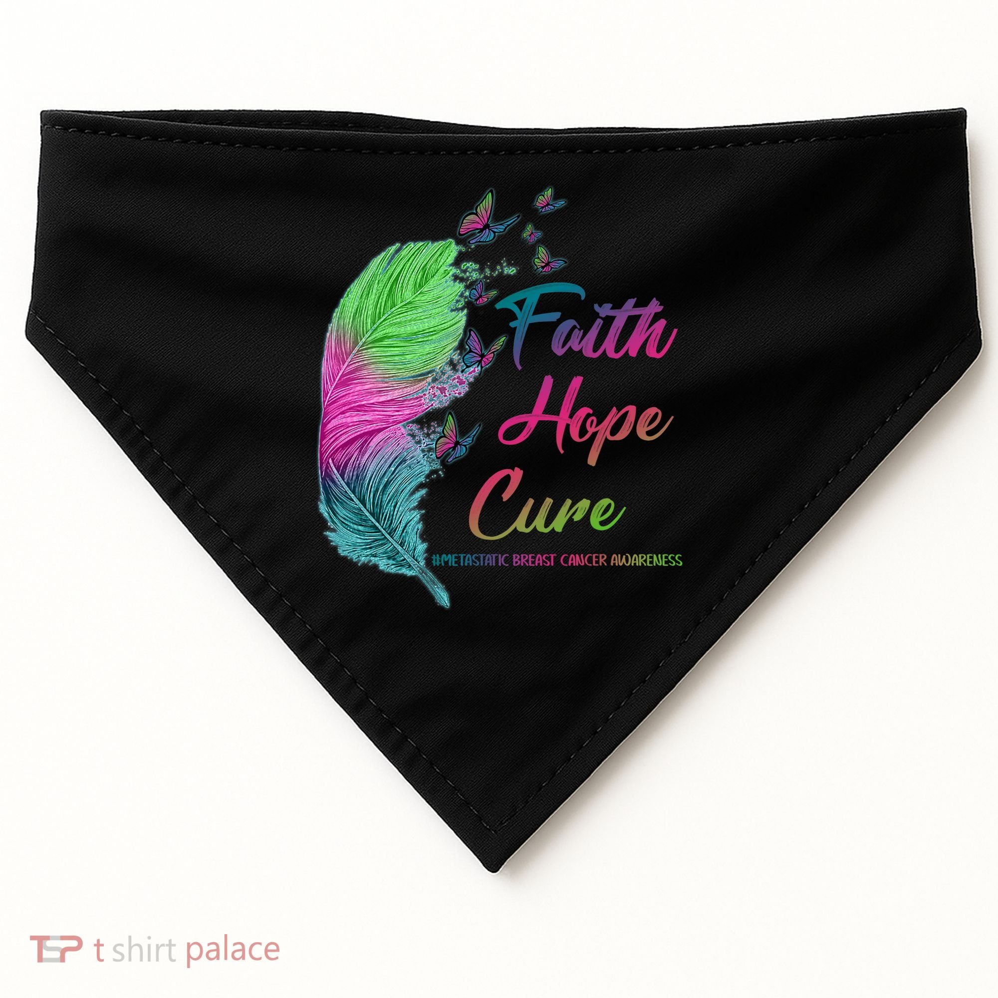 Faith Hope Cure Metastatic Breast Cancer Feather USA-Made Doggie Bandana