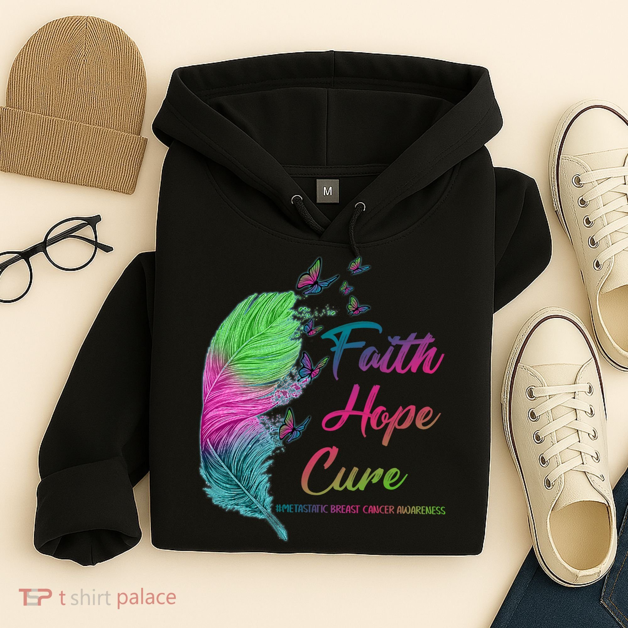 Faith Hope Cure Metastatic Breast Cancer Feather Hoodie