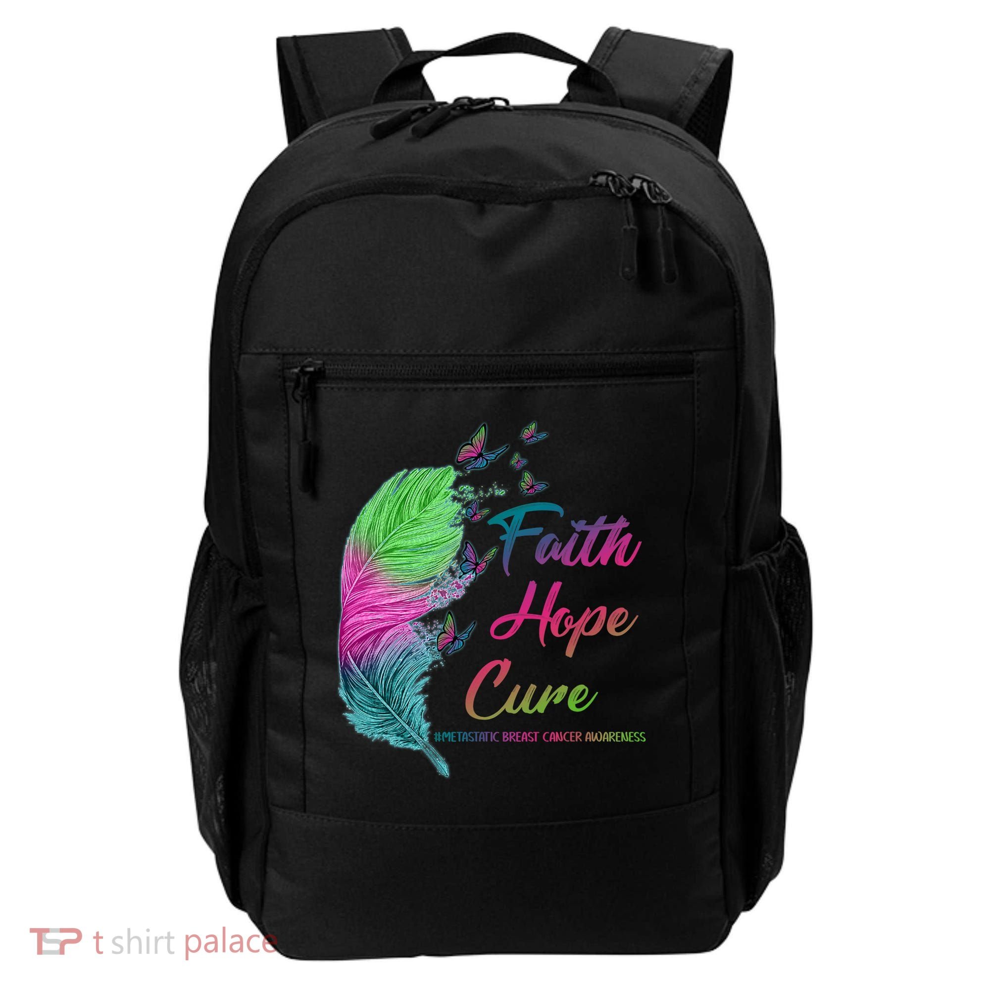 Faith Hope Cure Metastatic Breast Cancer Feather Backpack