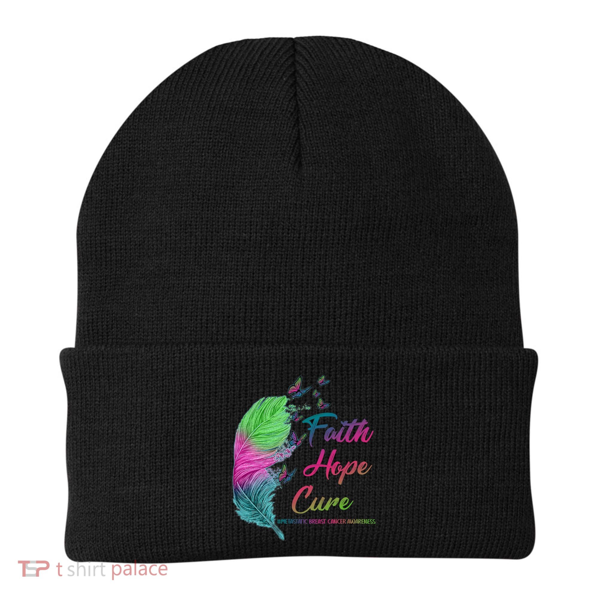 Faith Hope Cure Metastatic Breast Cancer Feather Beanie