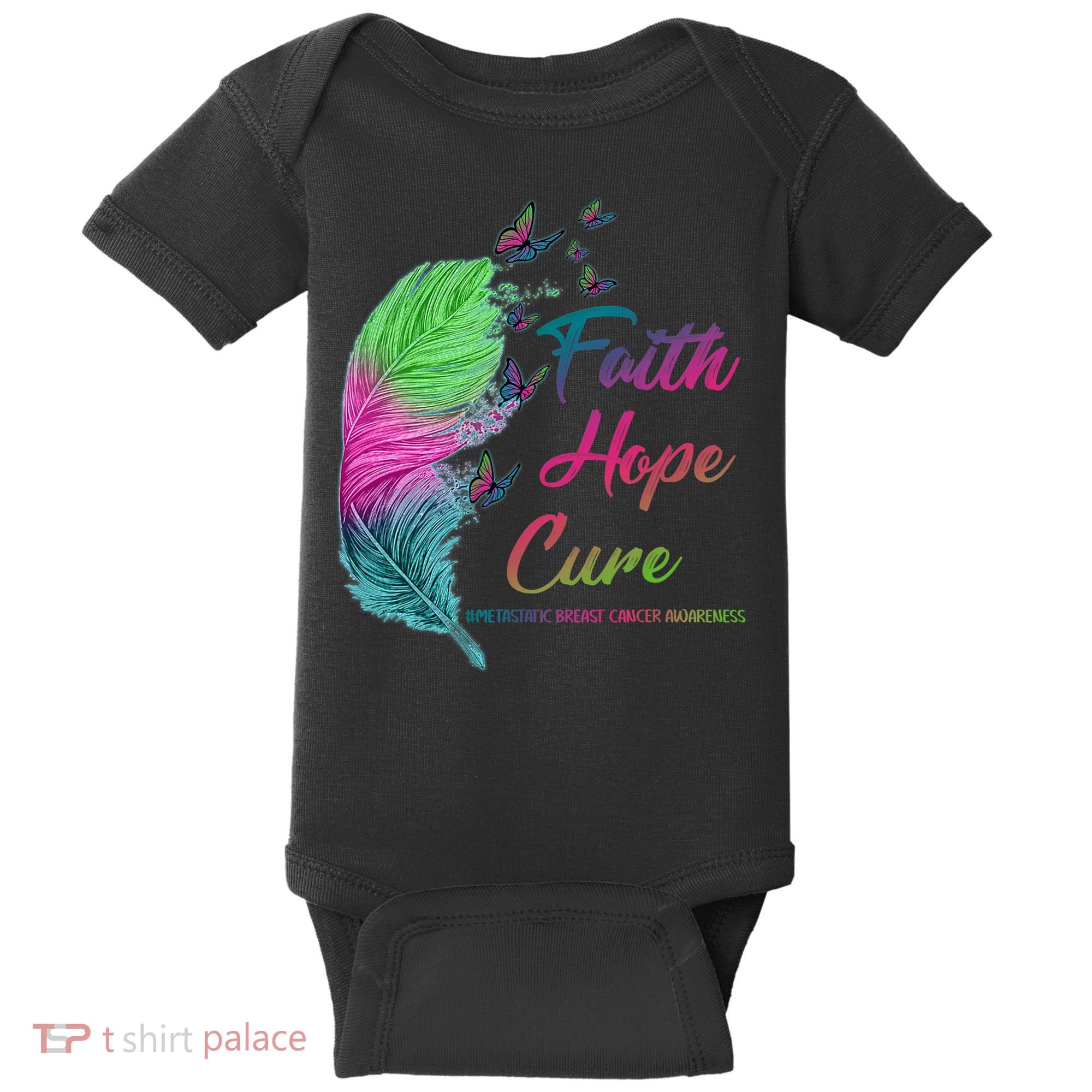 Faith Hope Cure Metastatic Breast Cancer Feather Baby Bodysuit