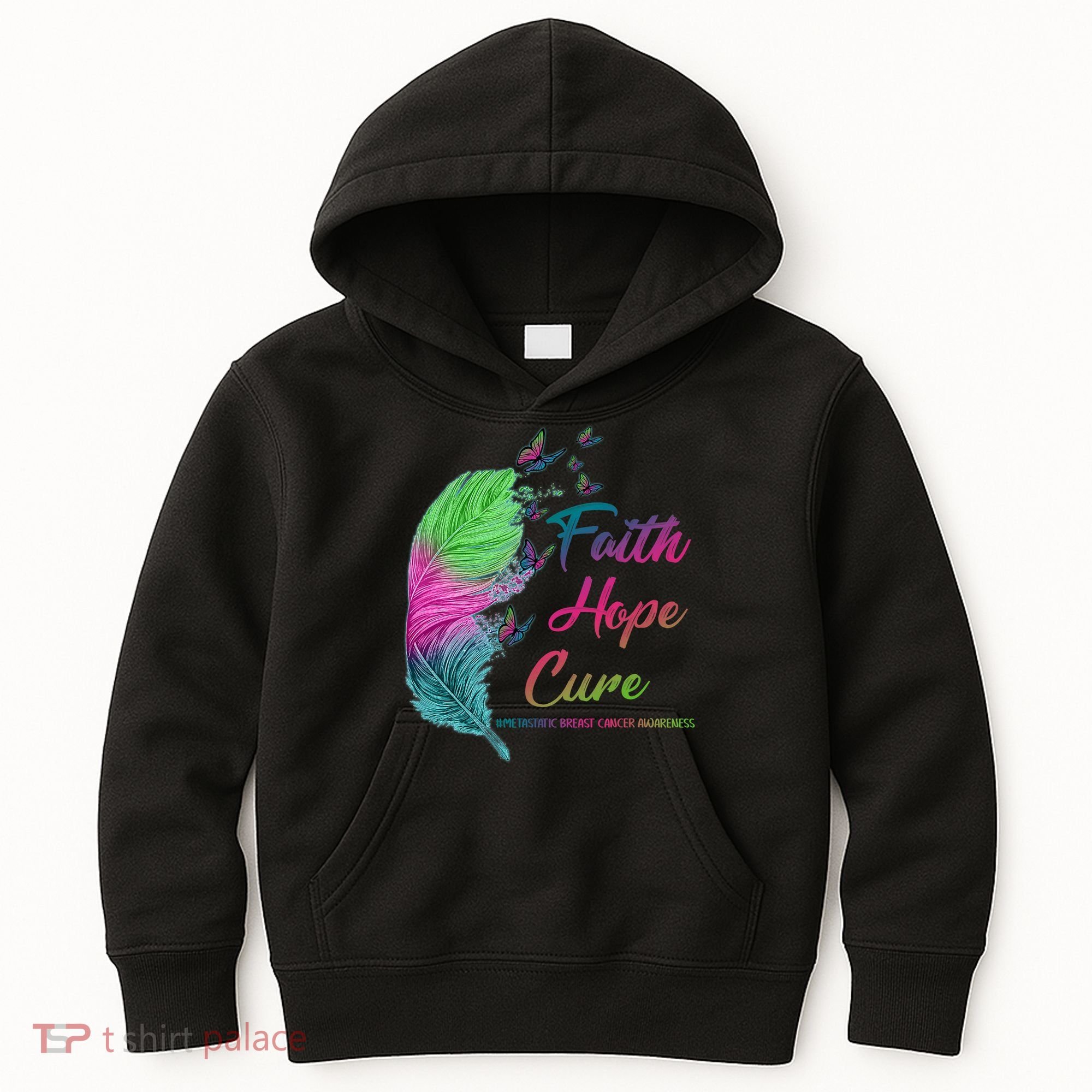 Faith Hope Cure Metastatic Breast Cancer Feather Kids Hoodie
