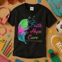 Faith Hope Cure Metastatic Breast Cancer Feather Kids T-Shirt thumb 3