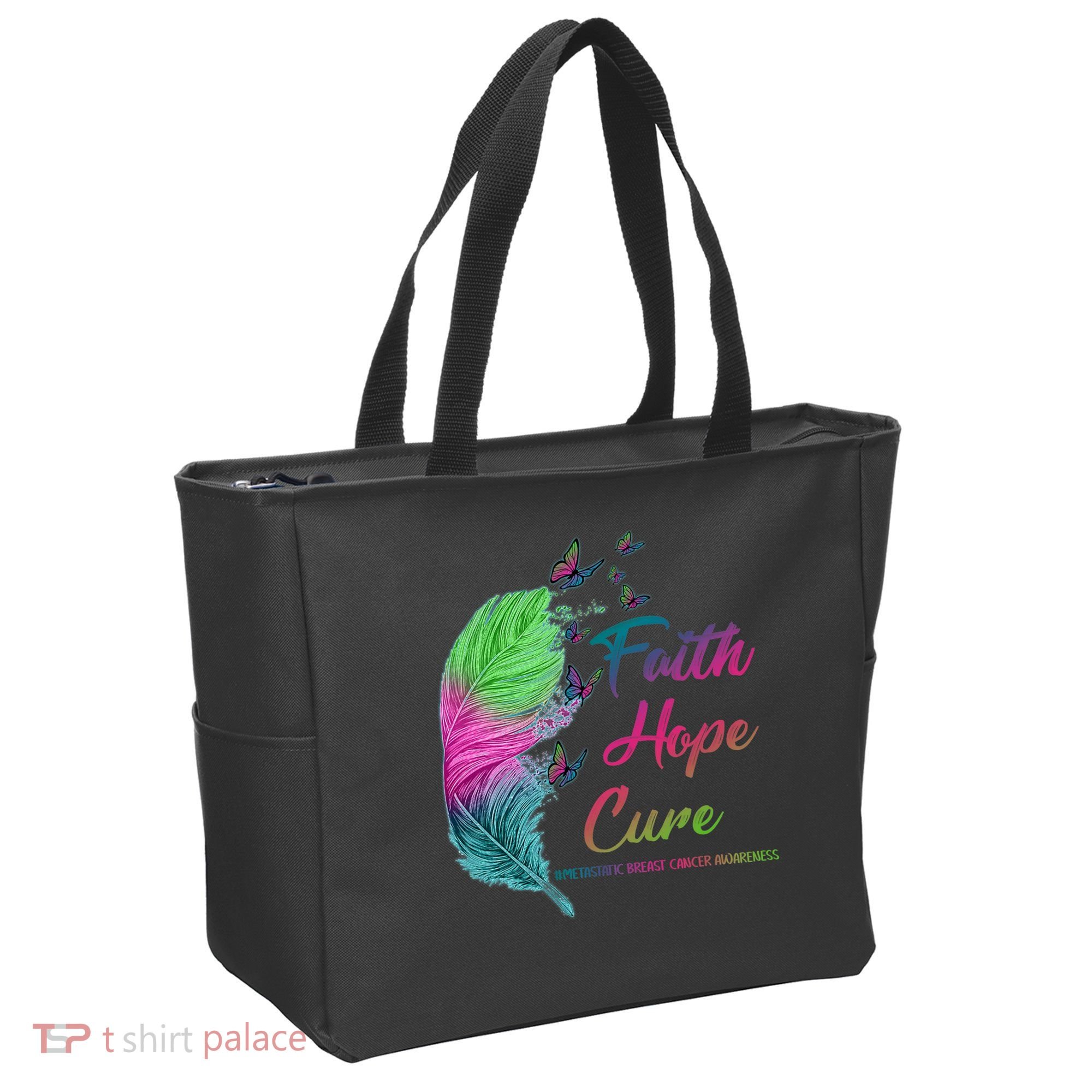 Faith Hope Cure Metastatic Breast Cancer Feather Tote Bag