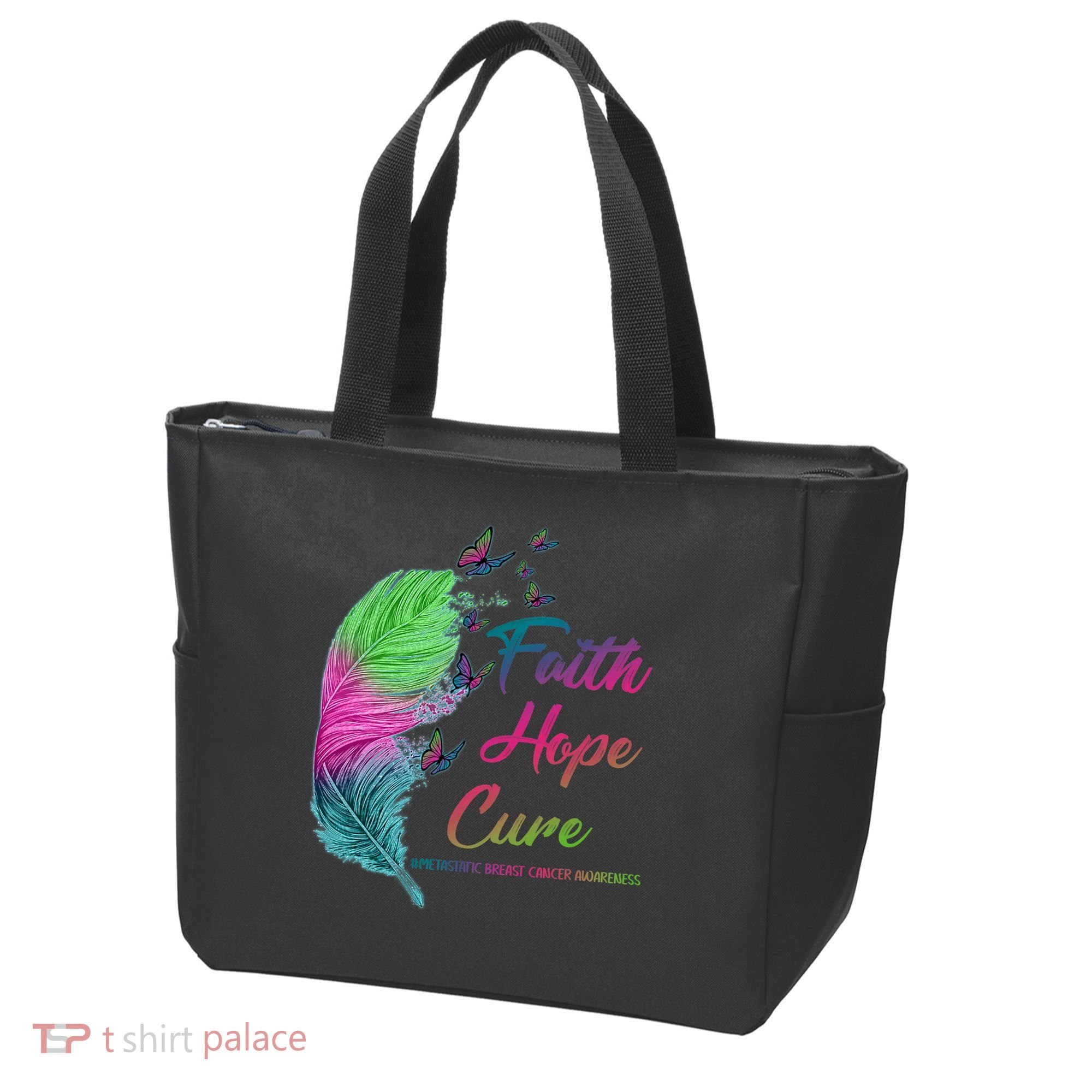 Faith Hope Cure Metastatic Breast Cancer Feather Tote Bag