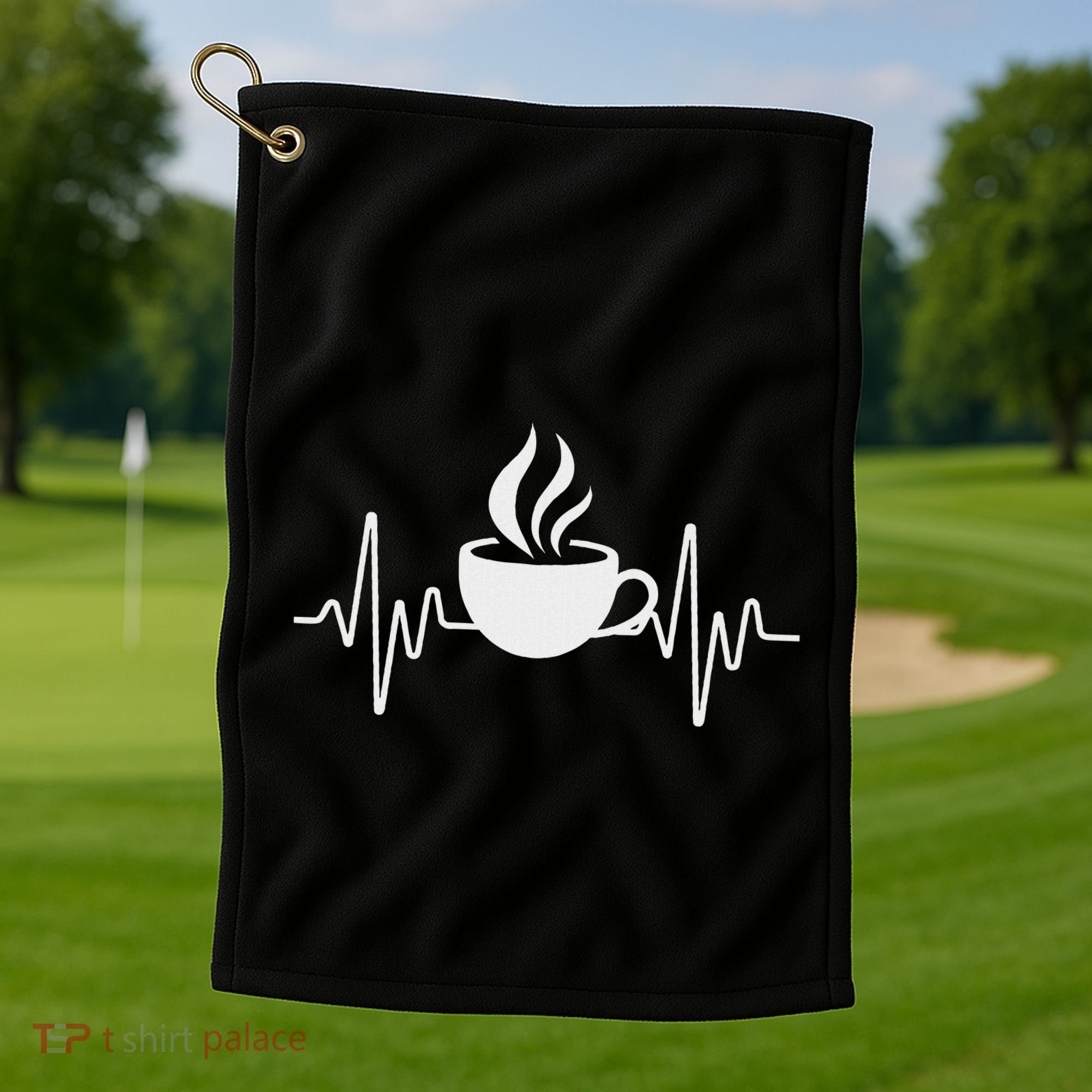 Funny Heartbeat Coffee Cup Cute Heartbeat Coffee Lover Golf Towel