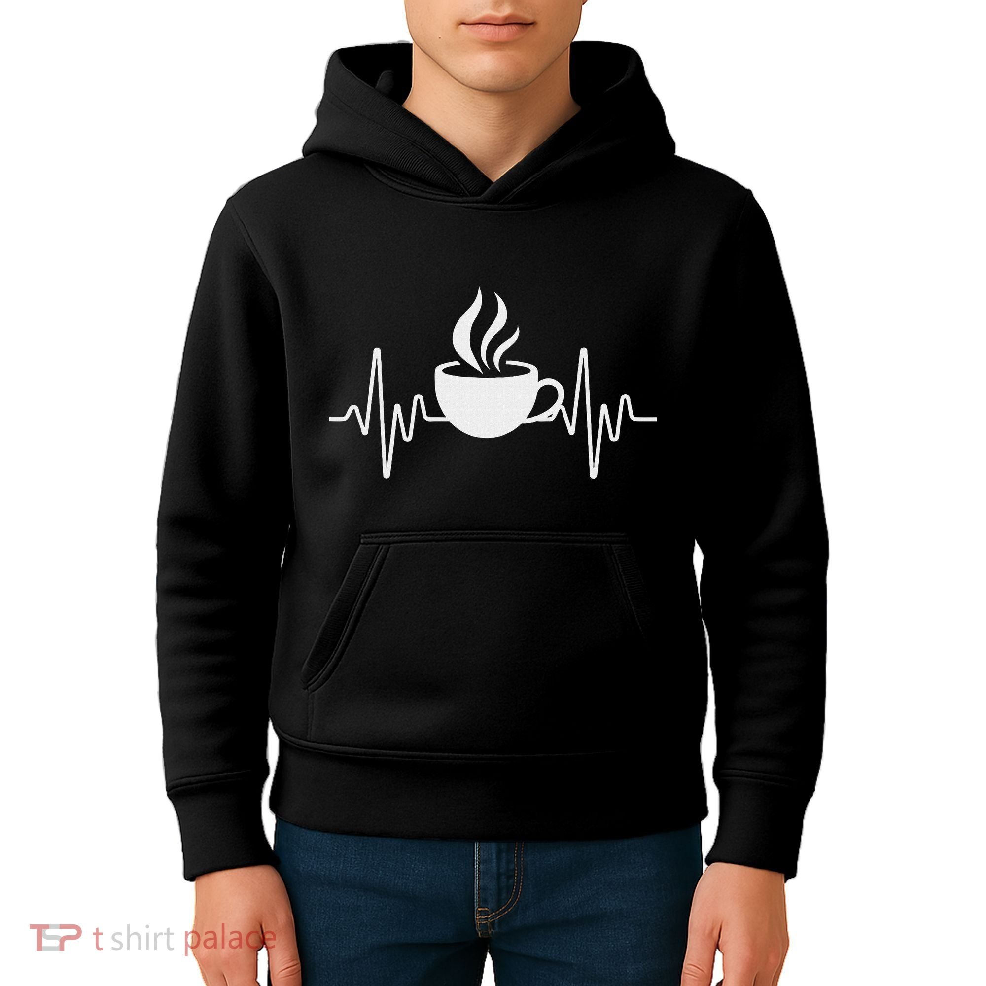 Funny Heartbeat Coffee Cup Cute Heartbeat Coffee Lover Kids Hoodie