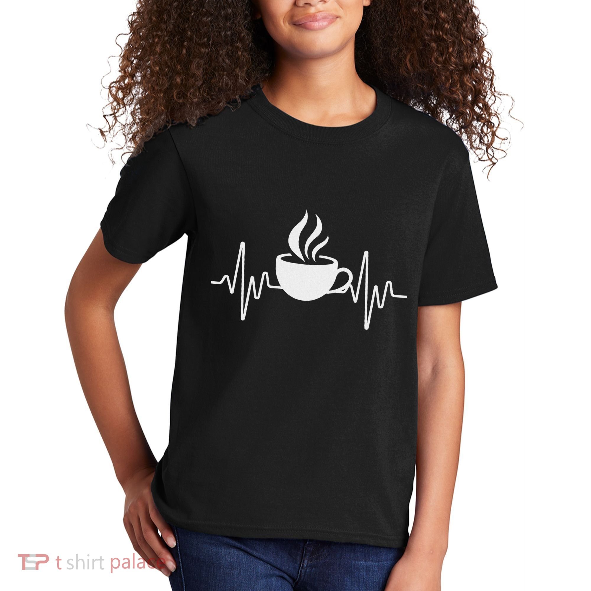 Funny Heartbeat Coffee Cup Cute Heartbeat Coffee Lover Kids T-Shirt