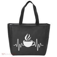 Funny Heartbeat Coffee Cup Cute Heartbeat Coffee Lover Tote Bag thumb 0
