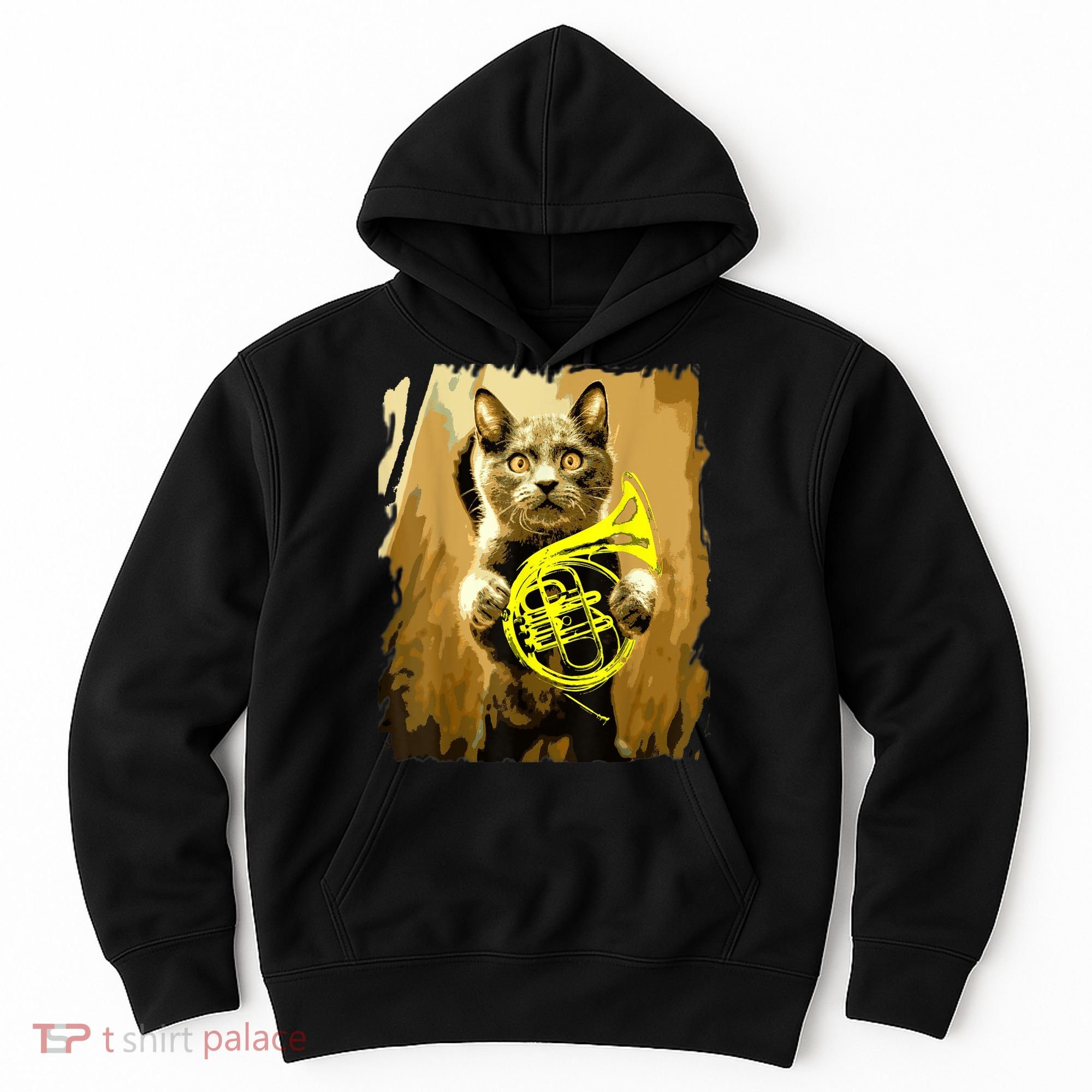 French Horn Cat Gift Music Funny Gift For Christmas Hoodie