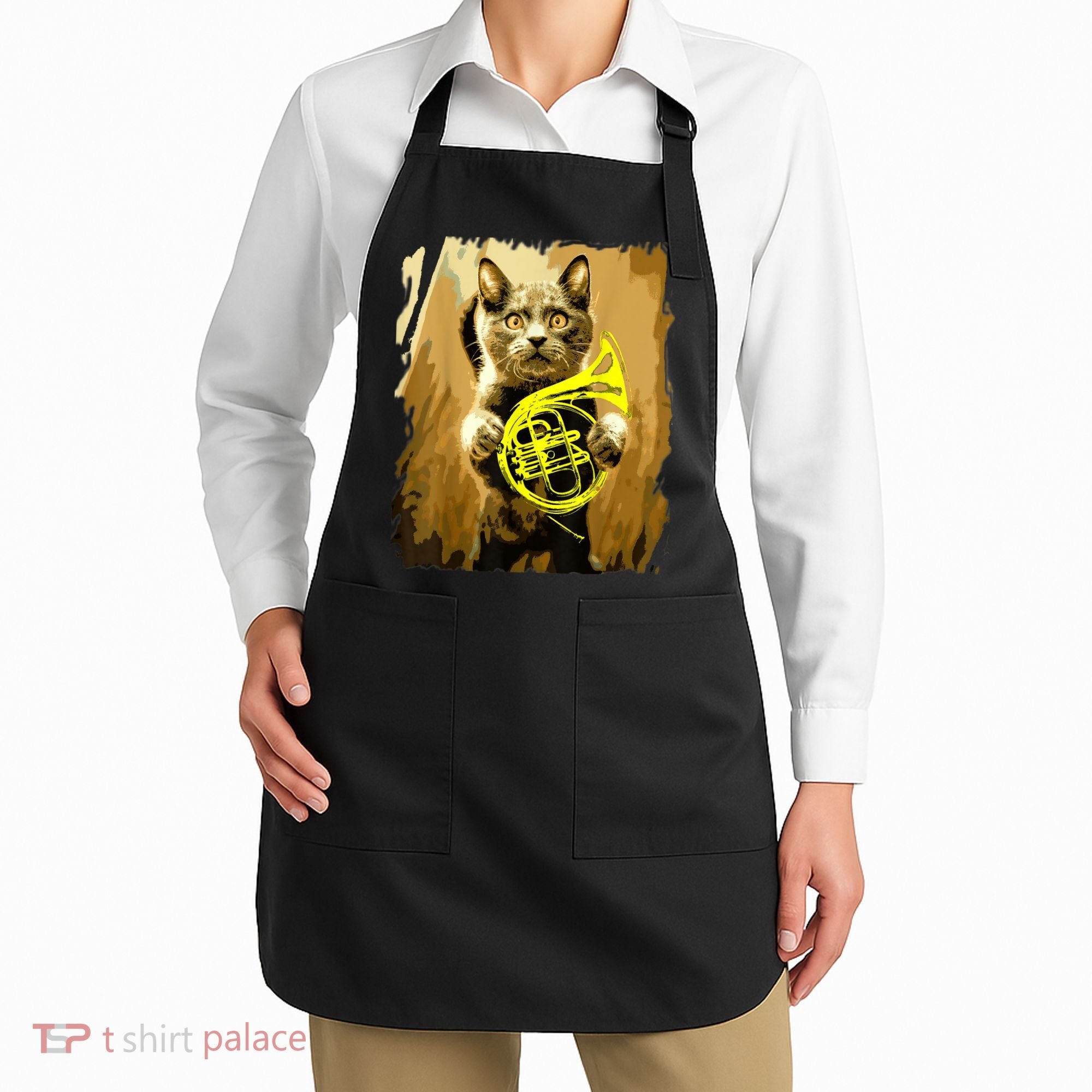 French Horn Cat Gift Music Funny Gift For Christmas Apron
