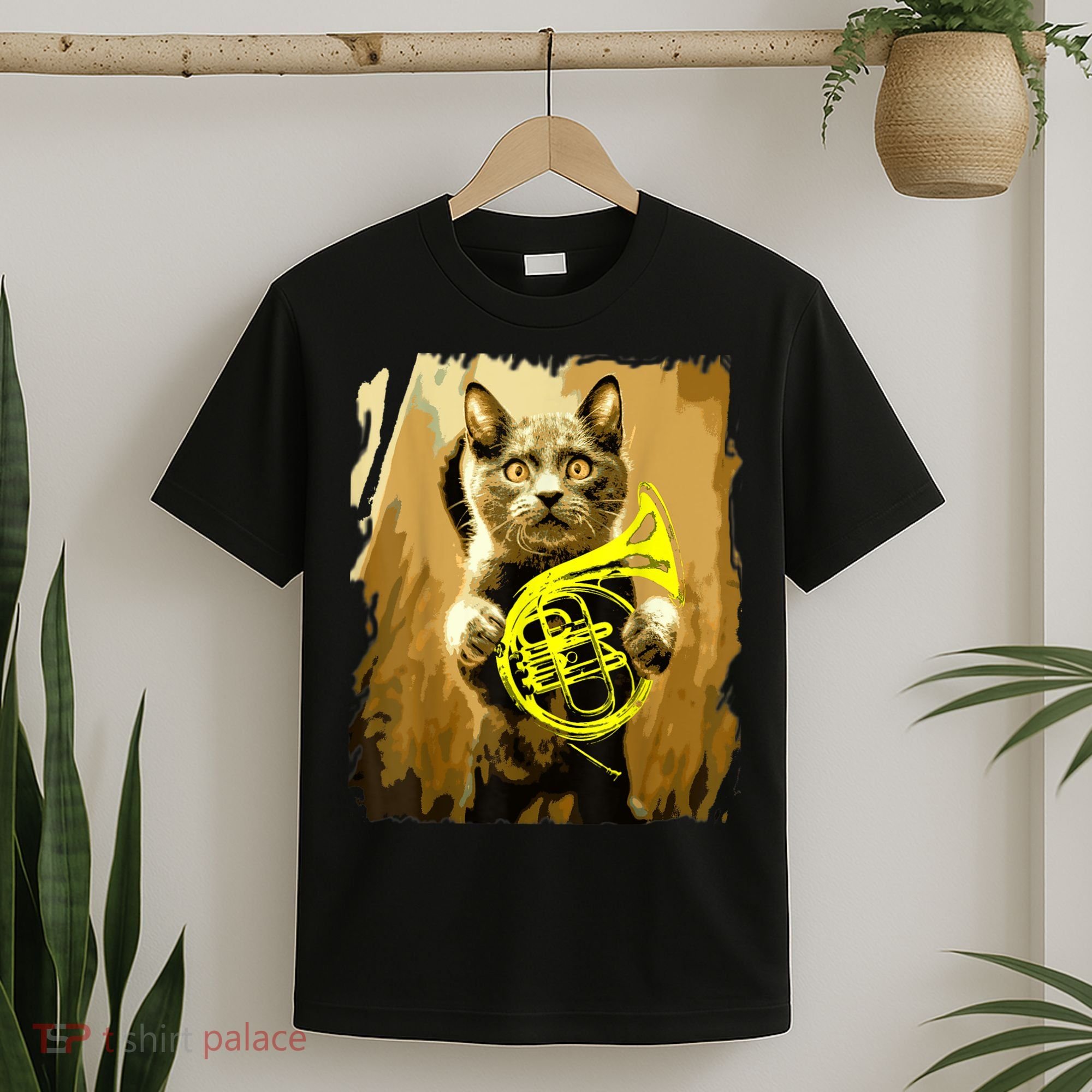 French Horn Cat Gift Music Funny Gift For Christmas T-Shirt