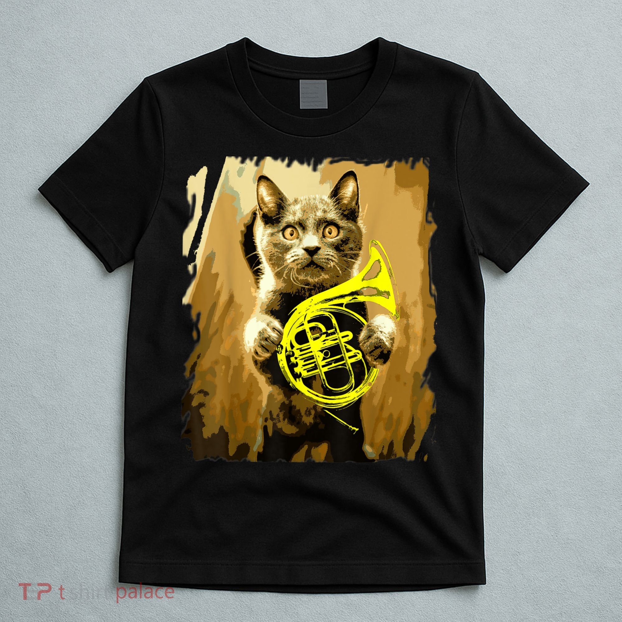 French Horn Cat Gift Music Funny Gift For Christmas T-Shirt