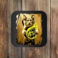 French Horn Cat Gift Music Funny Gift For Christmas Coaster thumb 0