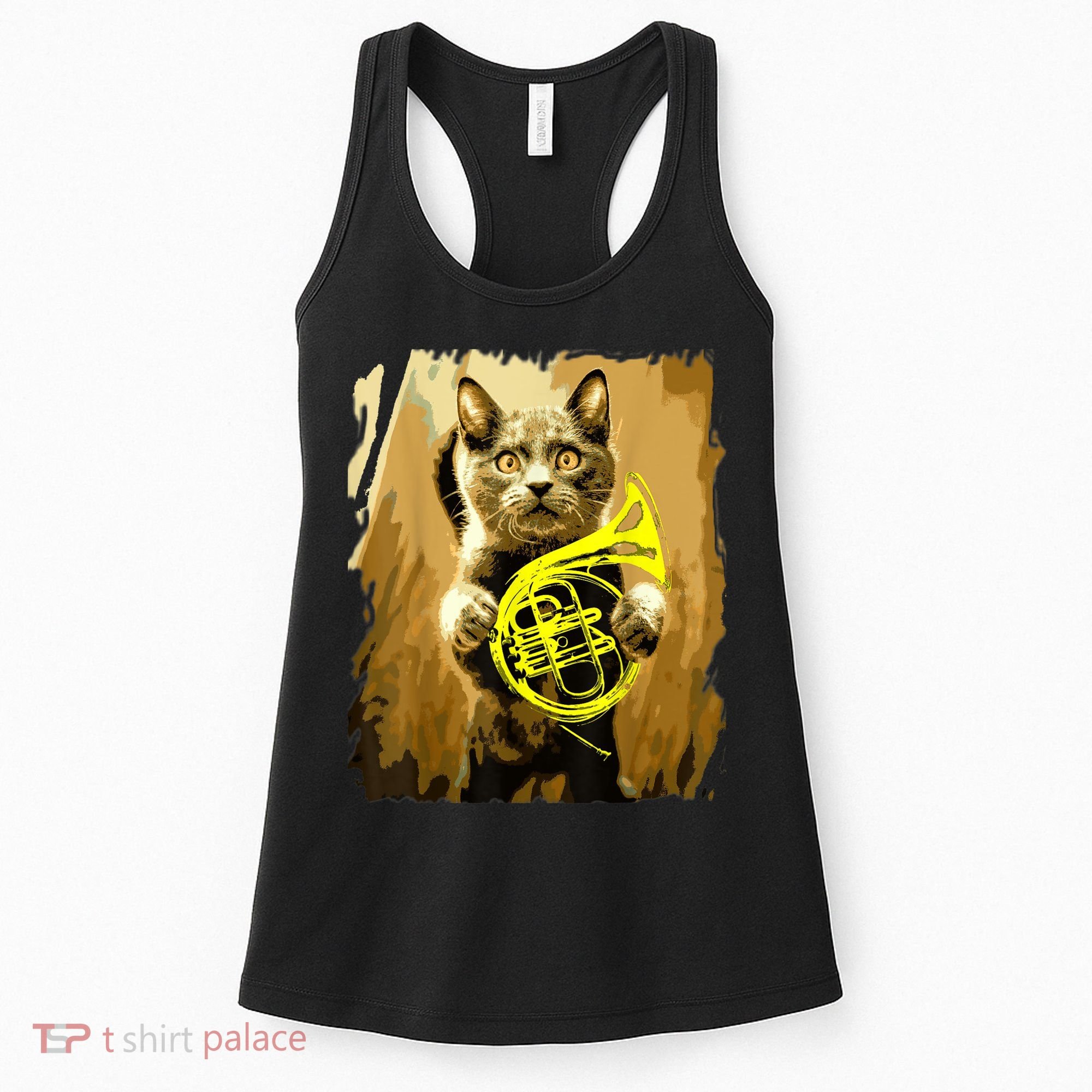French Horn Cat Gift Music Funny Gift For Christmas Women's Tank Top