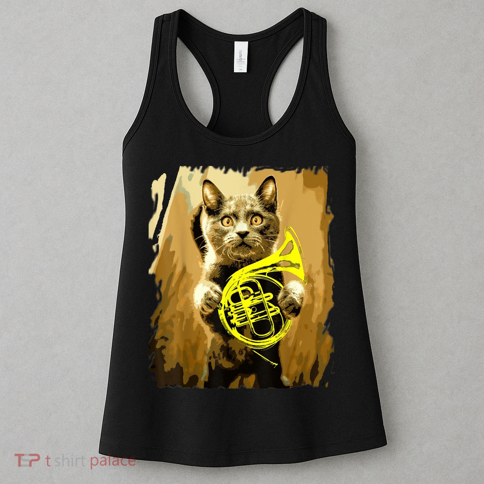 French Horn Cat Gift Music Funny Gift For Christmas Women's Tank Top